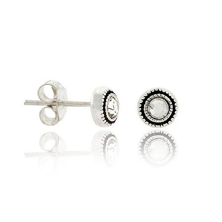 Clear Crystal Rhinestone .925 Sterling Silver 7mm Bezel Set Small Stud Earrings E9393CR