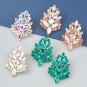Color Diamond Series Alloy Diamond Rhinestone Flower Earrings green