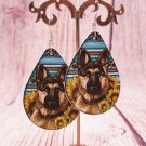 Colorful Stripes Leopard Print Sunflower Cluster German Shepherd Earrings PU Leather As shown