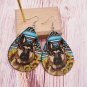 Colorful Stripes Leopard Print Sunflower Cluster German Shepherd Earrings PU Leather As shown