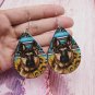 Colorful Stripes Leopard Print Sunflower Cluster German Shepherd Earrings PU Leather As shown