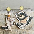 Crown Beast Wood Earrings Bright Gold Stainless Steel Pin 1