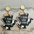 Crown Beast Wood Earrings Bright Gold Stainless Steel Pin 3