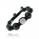 Crystal Fireball & Cabochon Onyx 10mm Adustable Shamballa Bracelet B12607CBO