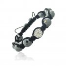 Crystal Fireball & Faceted Hematite 10mm Adustable Shamballa Bracelet B12607HF