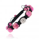 Crystal Fireball & Pink Agate 10mm Adustable Shamballa Bracelet B12607PK