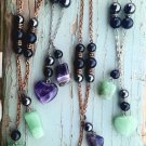 Crystal Heart Dangle Shungite Hematite Black Tourmaline Necklace Red Copper Chain