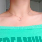 Cute CZ Crescent Moon Mouse 925 Sterling Silver Necklace Rose Gold