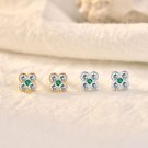 Cute Mini CZ Four Leaf Clover Lucky 925 Sterling Silver Stud Earrings Yellow Gold