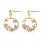 CZ Babysbreath Flower Circle Sweet 925 Sterling Silver Dangling Earrings Yellow Gold