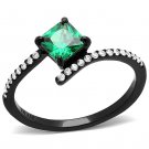 DA017 - IP Black(Ion Plating) Stainless Steel Ring with AAA Grade CZ in Emerald