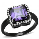 DA028 - IP Black(Ion Plating) Stainless Steel Ring with AAA Grade CZ in Amethyst