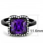 DA028 - IP Black(Ion Plating) Stainless Steel Ring with AAA Grade CZ in Amethyst