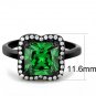 DA029 - IP Black(Ion Plating) Stainless Steel Ring with AAA Grade CZ in Emerald