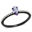 DA032 - IP Black(Ion Plating) Stainless Steel Ring with AAA Grade CZ in Amethyst