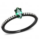 DA033 - IP Black(Ion Plating) Stainless Steel Ring with AAA Grade CZ in Emerald