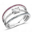 DA386 - High polished (no plating) Stainless Steel Ring with AAA Grade CZ in Multi Color