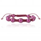 Dark Pink Freshwater Cultured Pearls Shamballa Adjustable Bracelet B13114M41