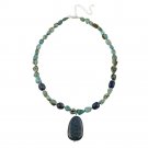 Denim Lapis & Created Turquoise Necklace w- Dangling Stone N12122M