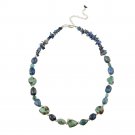 Denim Lapis, Created Turquoise Chips & Nuggets Necklace w- Sterling Silver Beads N12124M5