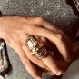 Detailed 18K Gold Plated Grinning Skull Stainless Steel Ring - SCR4110