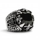 Detailed Black CZ Fleur De Lis Stone Stainless Steel Ring - SCR4021