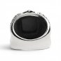 Detailed Black CZ Fleur De Lis Stone Stainless Steel Ring - SCR4021