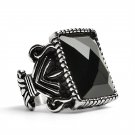 Detailed Center Black Stone Stainless Steel Ring - SCR4019
