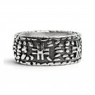 Detailed Cross In Stone Wall Stainless Steel Ring - SCR2219