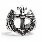 Detailed Cutout Cross Stainless Steel Ring - SCR4018
