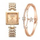 Diamond Ladies Quartz Watch Star Bracelet Fashion Combination Set Gold + Bracelet