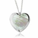 Double Heart Sterling Silver Genuine Mother of Pearl and Simulated Diamond CZ Pendant N2829