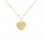 Dual Two Sides Wearing Styles Pink CZ Heart 925 Sterling Silver Necklace Yellow Gold