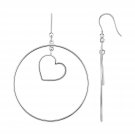 Earrings with Polished Circle and Heart Drops in Sterling Silver Sterling Silver