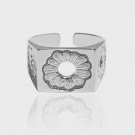 Ekegant Hollow Daisy Flower Geometry 925 Sterling Silver Adjustable Ring Rhodium