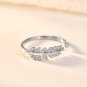 Elegant CZ Leaf 925 Sterling Silver Adjustable Ring Silver