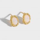 Elegant Oval Created Opal 925 Sterling Silver Stud Earrings Silver