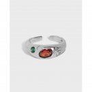 Elegant Oval CZ Wide 925 Sterling Silver Adjustable Ring Rhodium & Champagne CZ