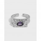 Elegant Purple Oval CZ Eye 925 Sterling Silver Adjustable Ring Rhodium