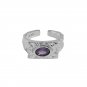 Elegant Purple Oval CZ Eye 925 Sterling Silver Adjustable Ring Rhodium