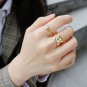 Elegant Square CZ Chain 925 Sterling Silver Adjustable Ring Yellow Gold & Green CZ