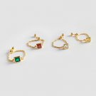 Elegant Square CZ Chain 925 Sterling Silver Adjustable Ring Yellow Gold & Red CZ