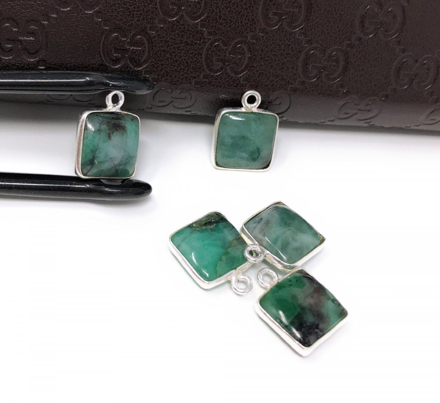 Emerald Charms; Gemstone Charms; Sterling Silver CharmsBracelet Charms 14X11mm 1 Pc Default Title