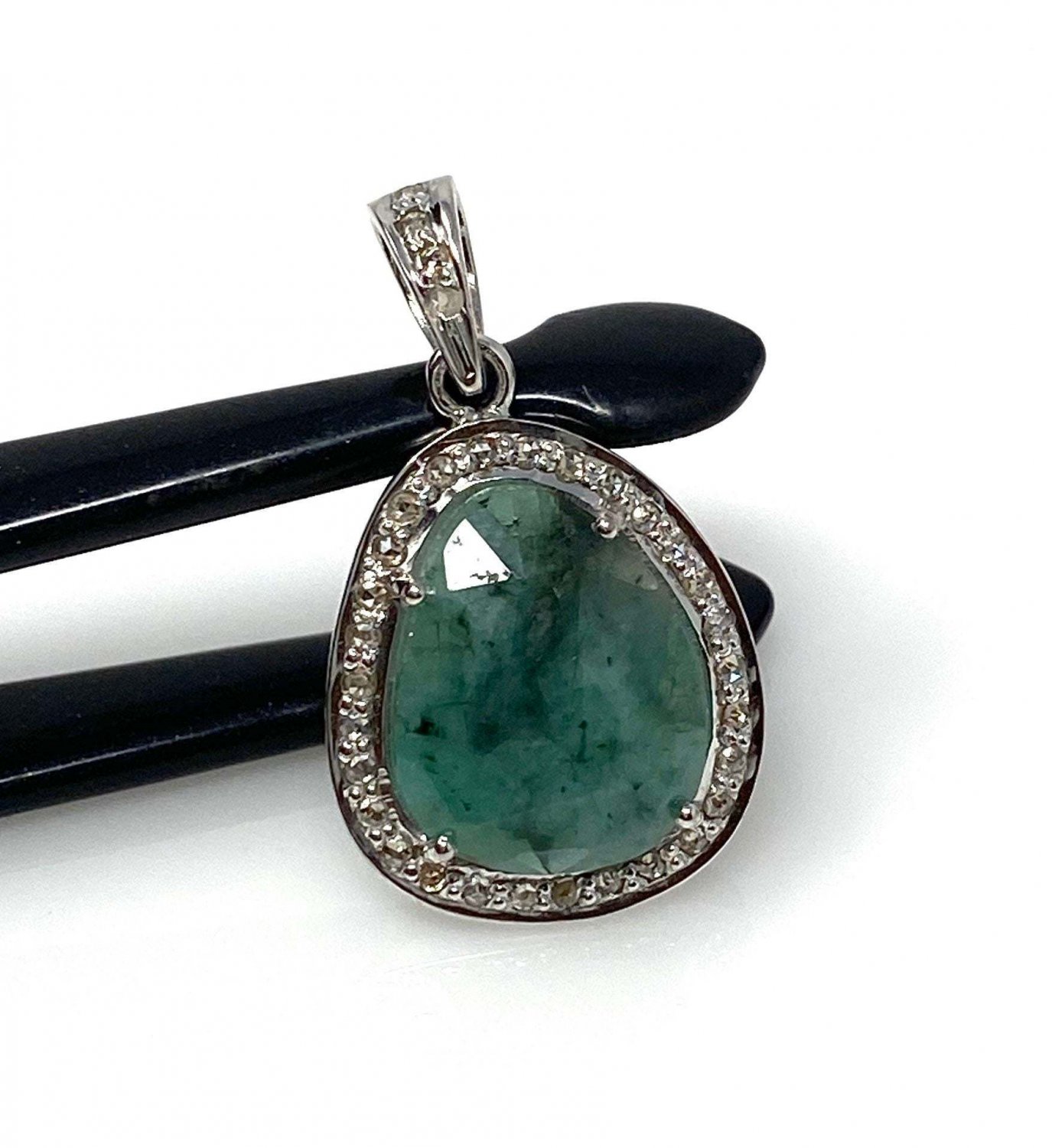 Emerald Diamond Pendant; NMay Birthstone Pendant Pave Diamond Pendant 1.10' x 0.75' Default Title
