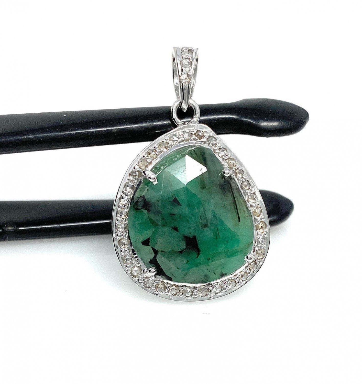Emerald Diamond Pendant; NMay Birthstone Pendant Pave Diamond Pendant 1.20' x 0.80' Default Title