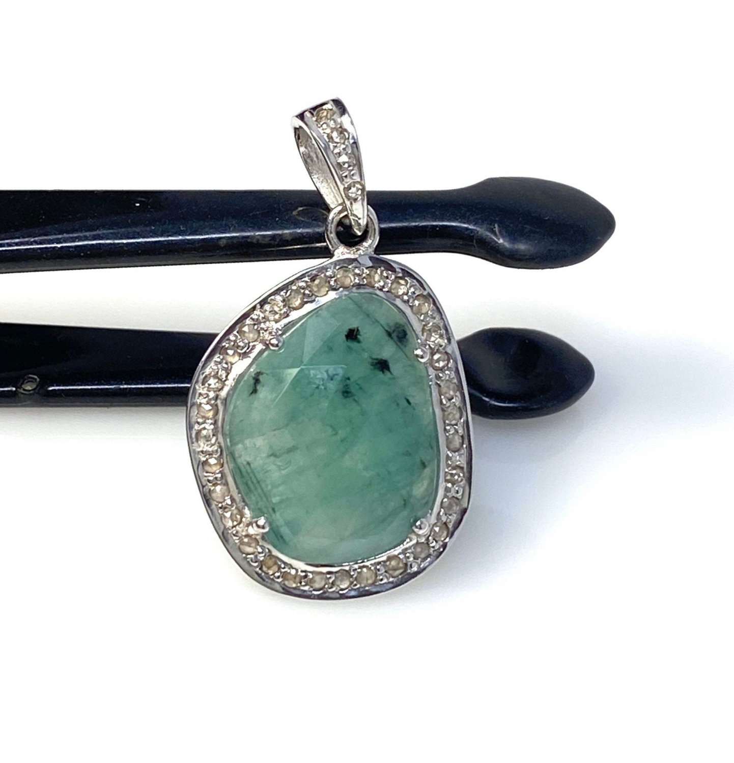 Emerald Diamond Pendant; NMay Birthstone Pendant Pave Diamond Pendant 1.25' x 0.75' Default Title