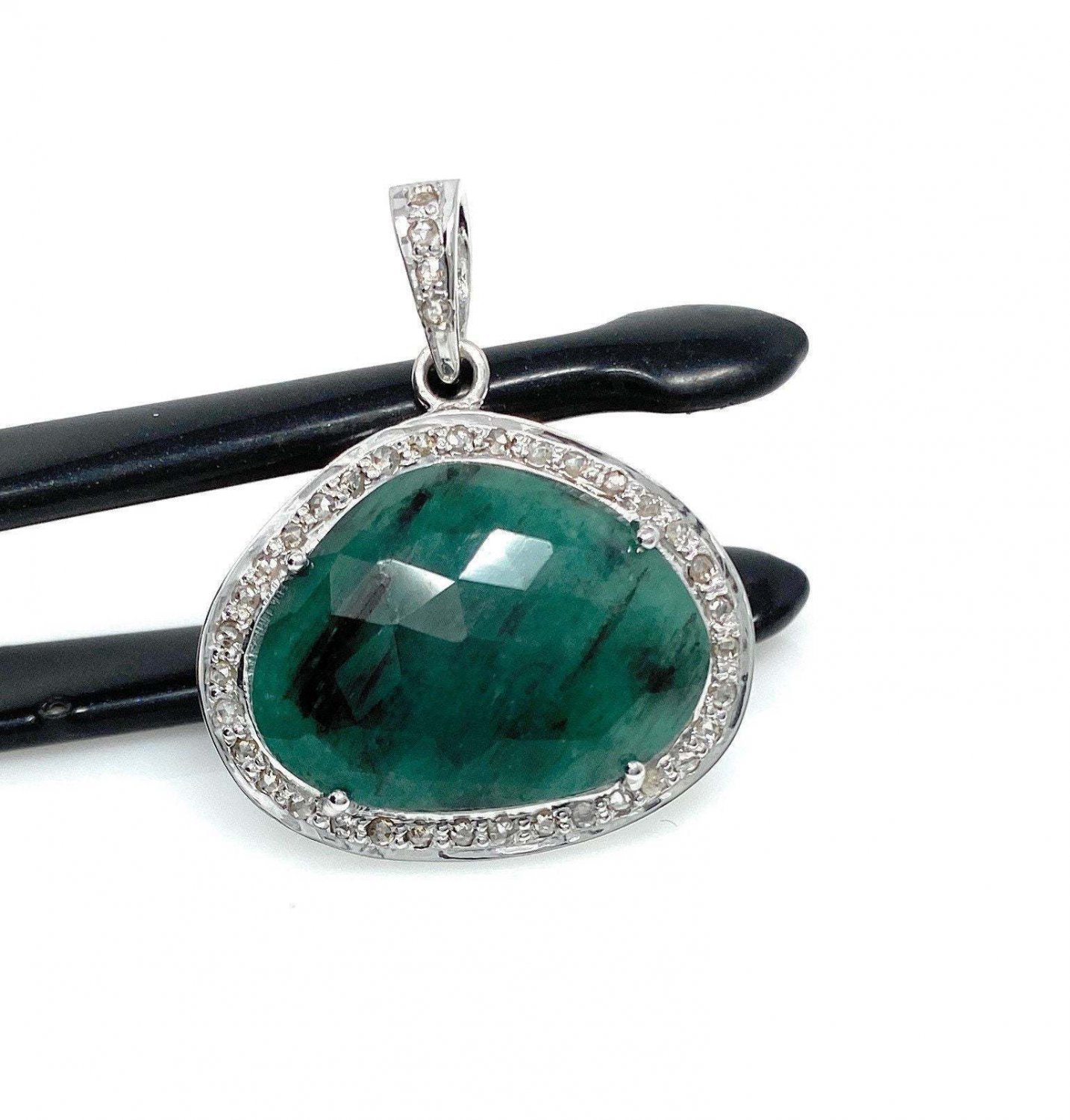 Emerald Diamond Pendant; NatuMay Birthstone Pendant Pave Diamond Pendant 1.25' x 1' Default Title