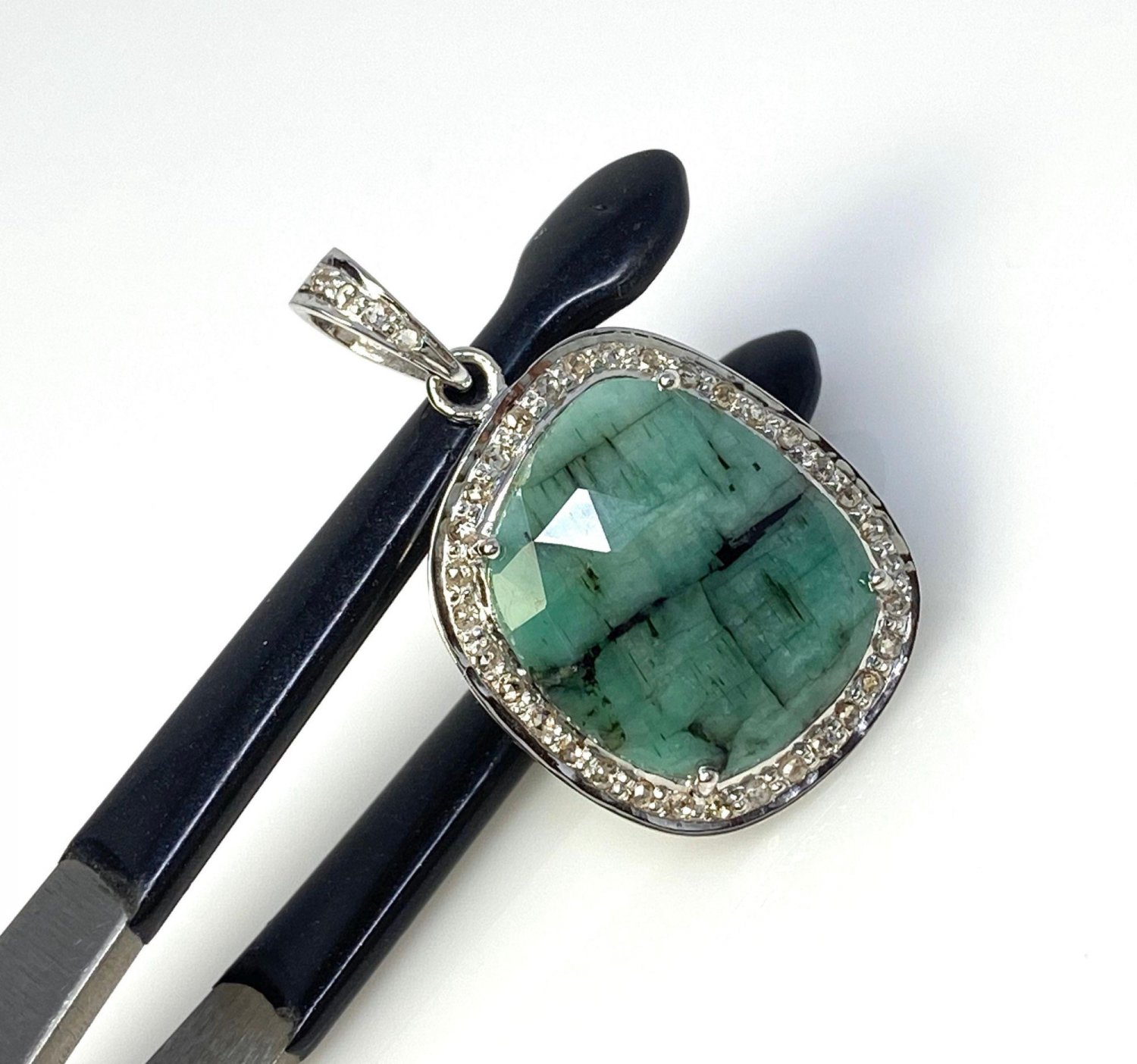 Emerald Diamond Pendant; NMay Birthstone Pendant Pave Diamond Pendant 1.30' x 0.85' Default Title