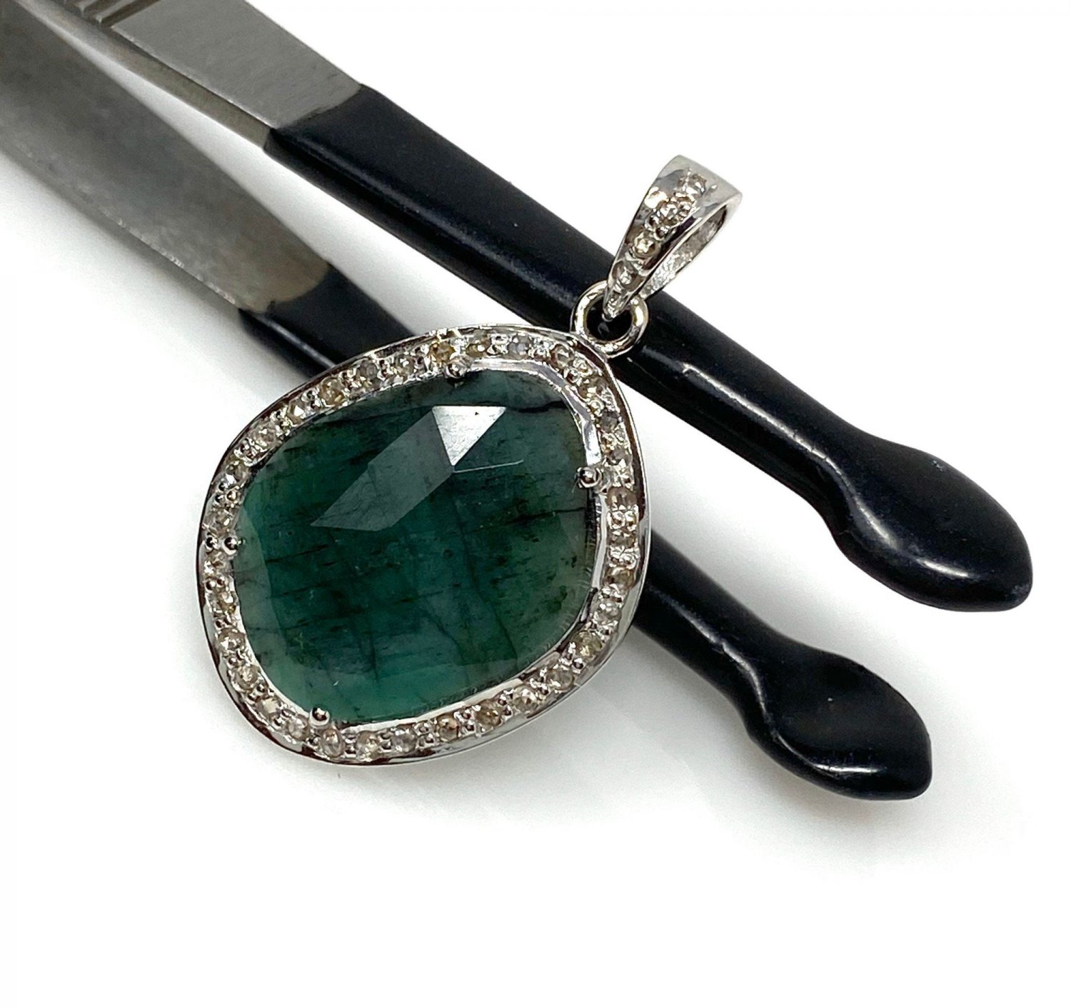 Emerald Diamond Pendant; NMay Birthstone Pendant Pave Diamond Pendant 1.35' x 0.80' Default Title