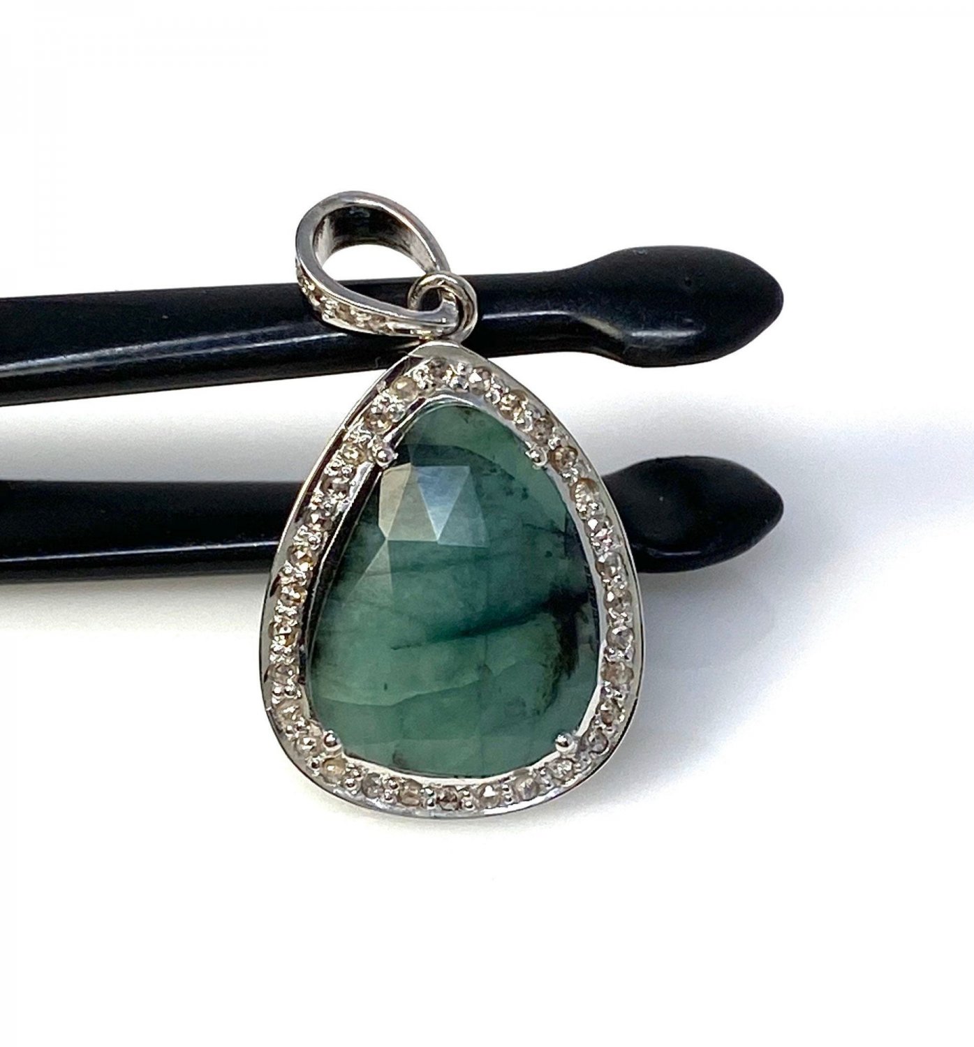 Emerald Diamond Pendant; NMay Birthstone Pendant Pave Diamond Pendant 1.40' x 0.75' Default Title